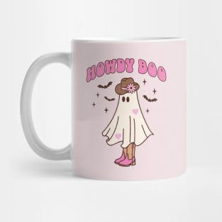 Western Retro Halloween Ghost Happy Howdy Boo Pink Mug